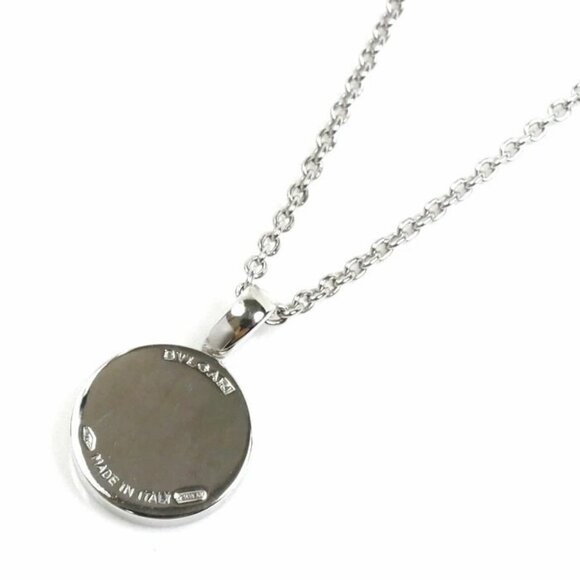 BVLGARI Logo Metro Diamond Round Necklace 17" 18k White Gold Auth #29-27 - Picture 2 of 6